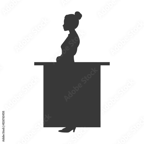 Silhouette receptionist in action full body black color only