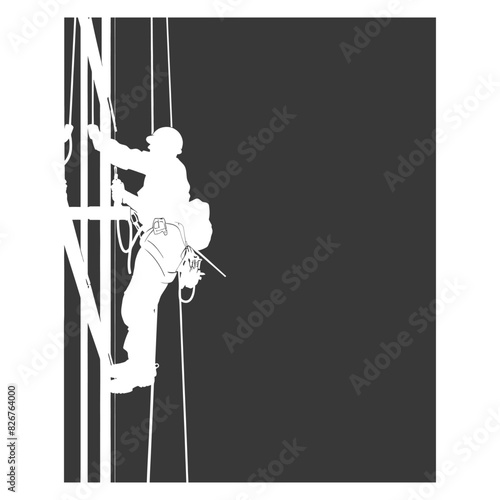 Silhouette Skyscraper window cleaner in action black color only