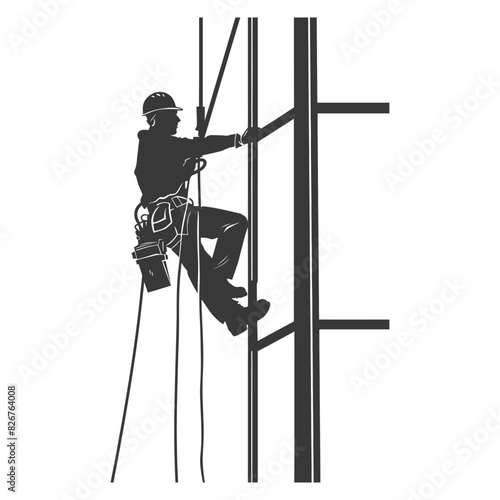 Silhouette Skyscraper window cleaner in action black color only