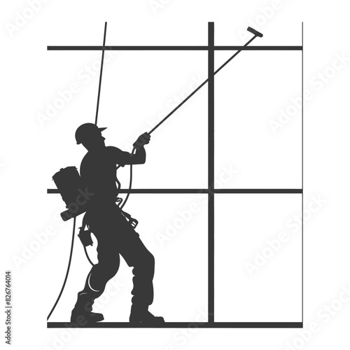 Silhouette Skyscraper window cleaner in action black color only
