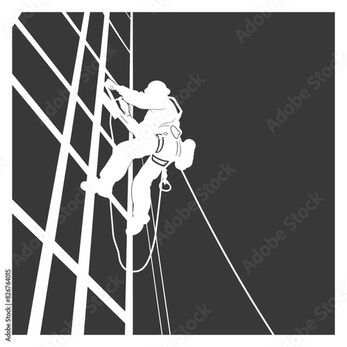 Silhouette Skyscraper window cleaner in action black color only