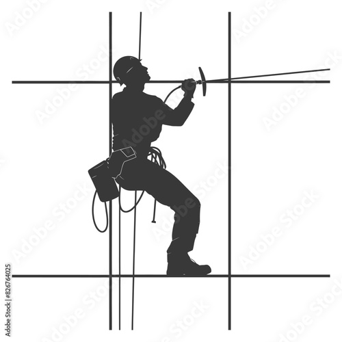 Silhouette Skyscraper window cleaner in action black color only