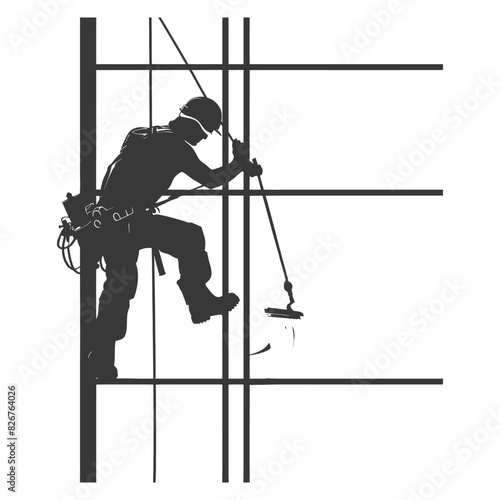 Silhouette Skyscraper window cleaner in action black color only