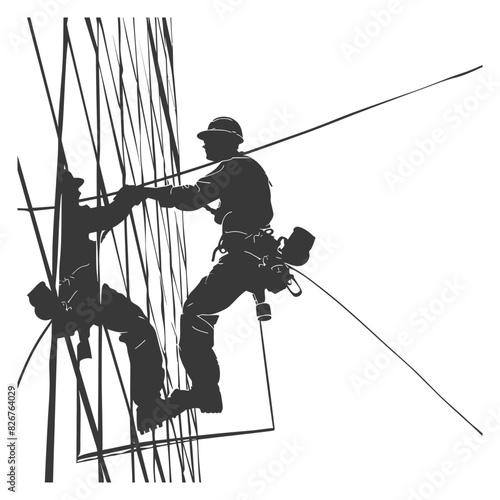 Silhouette Skyscraper window cleaner in action black color only