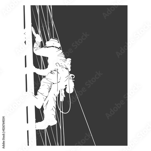 Silhouette Skyscraper window cleaner in action black color only