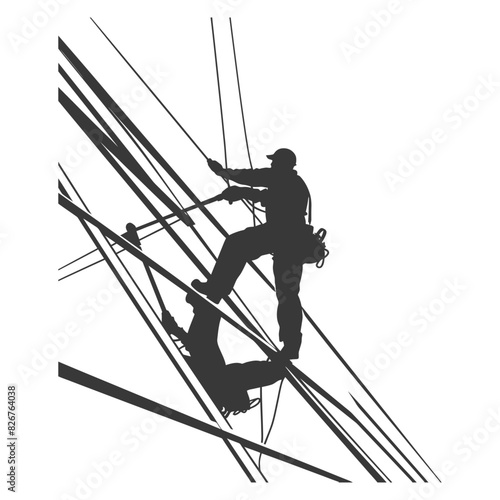 Silhouette Skyscraper window cleaner in action black color only