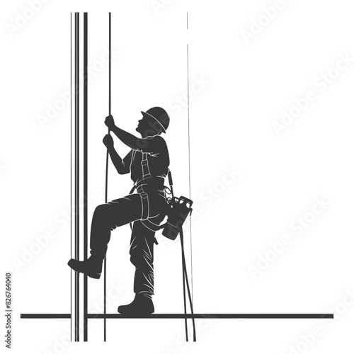 Silhouette Skyscraper window cleaner in action black color only