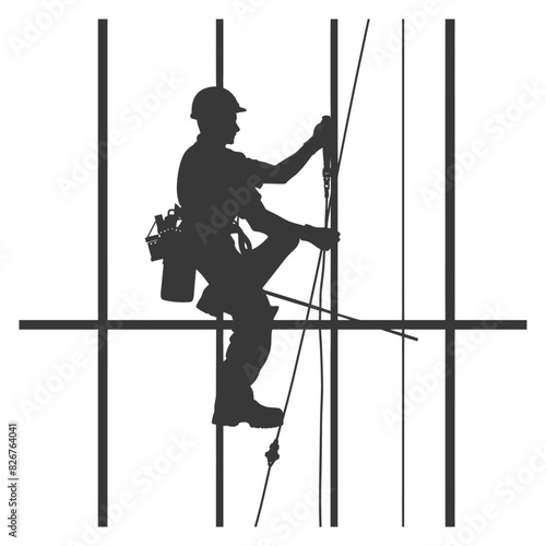 Silhouette Skyscraper window cleaner in action black color only