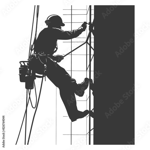 Silhouette Skyscraper window cleaner in action black color only