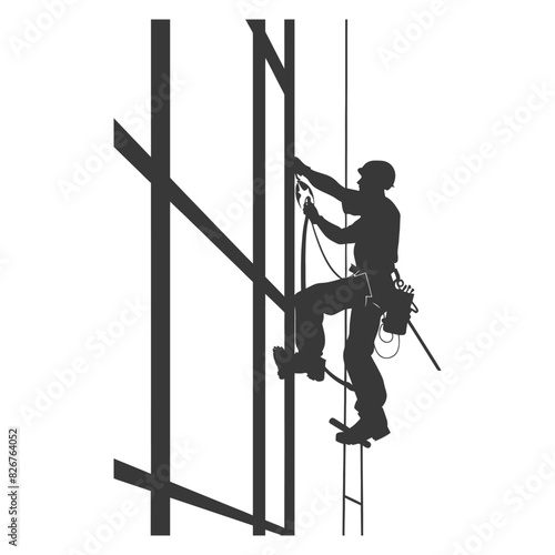 Silhouette Skyscraper window cleaner in action black color only