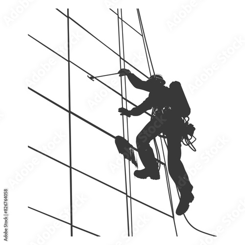 Silhouette Skyscraper window cleaner in action black color only