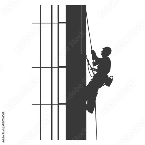 Silhouette Skyscraper window cleaner in action black color only