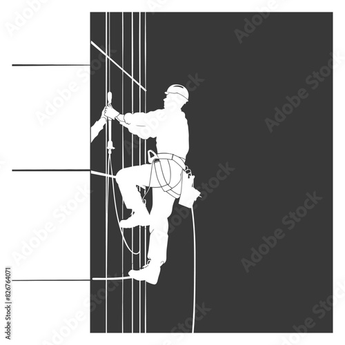 Silhouette Skyscraper window cleaner in action black color only