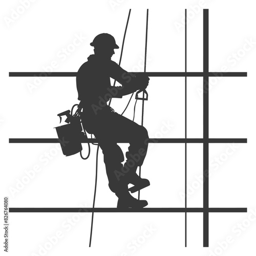 Silhouette Skyscraper window cleaner in action black color only