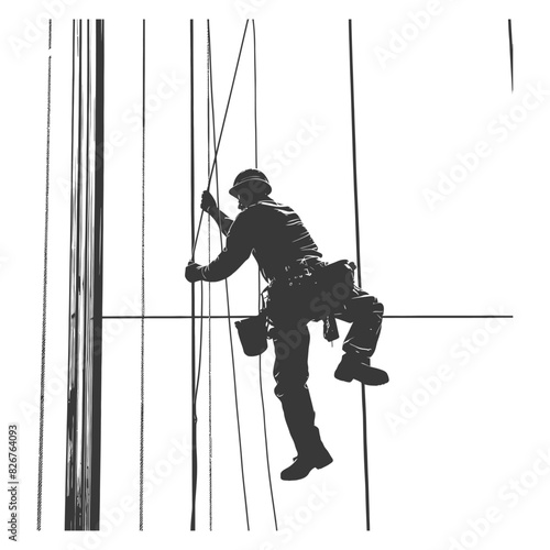 Silhouette Skyscraper window cleaner in action black color only
