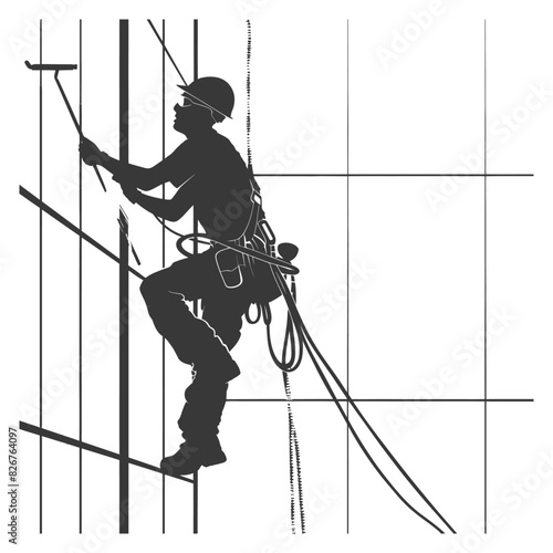 Silhouette Skyscraper window cleaner in action black color only