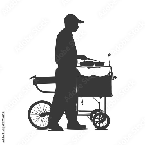 Silhouette street vendor in action full body black color only