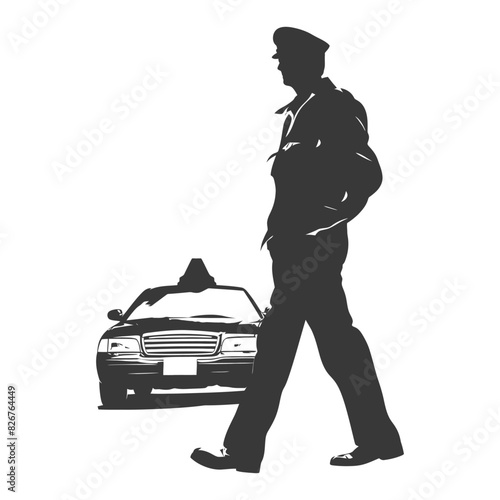 Silhouette taxi driver in action full body black color only