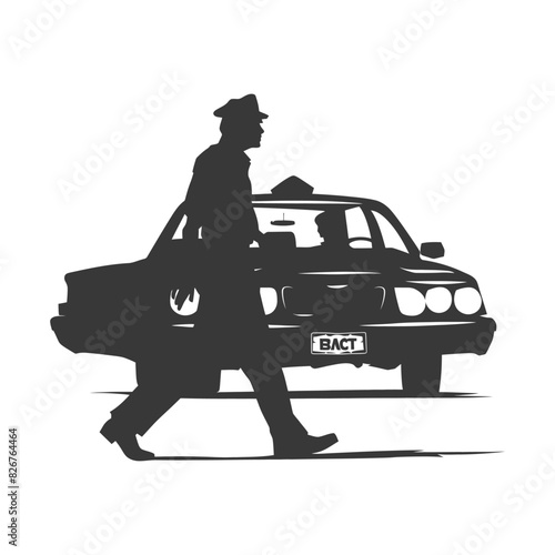 Silhouette taxi driver in action full body black color only