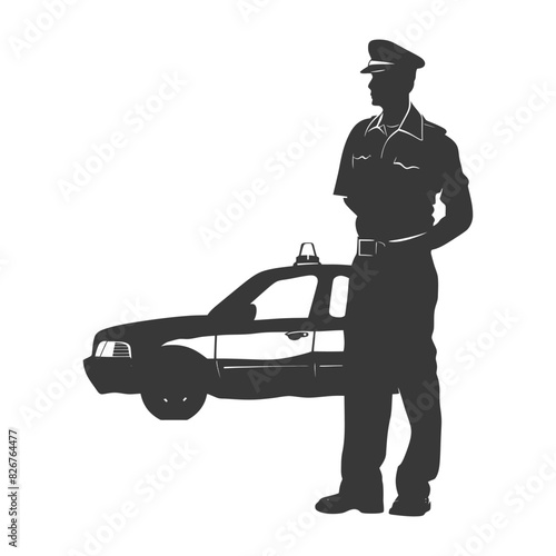 Silhouette taxi driver in action full body black color only