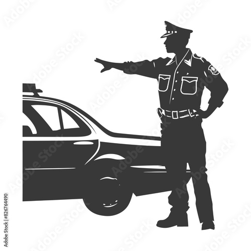 Silhouette taxi driver in action full body black color only