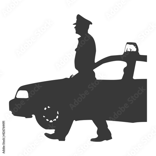 Silhouette taxi driver in action full body black color only