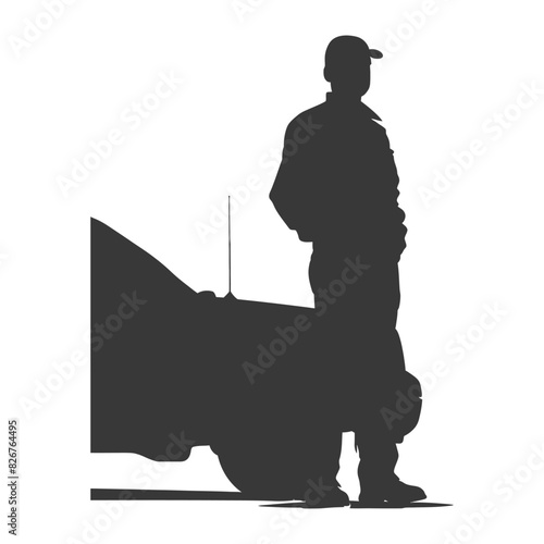 Silhouette taxi driver in action full body black color only