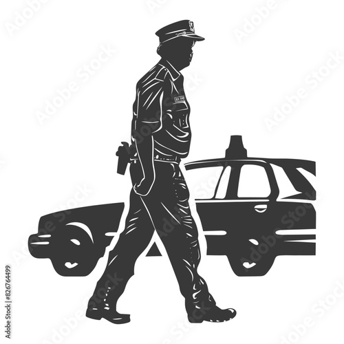 Silhouette taxi driver in action full body black color only