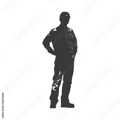 Silhouette taxi driver in action full body black color only