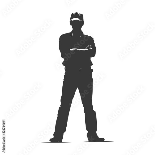 Silhouette taxi driver in action full body black color only