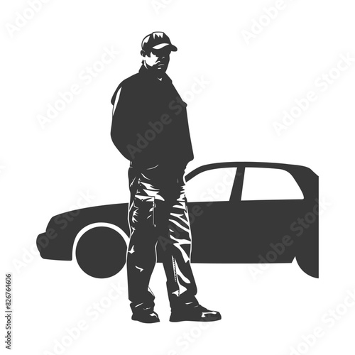 Silhouette taxi driver in action full body black color only
