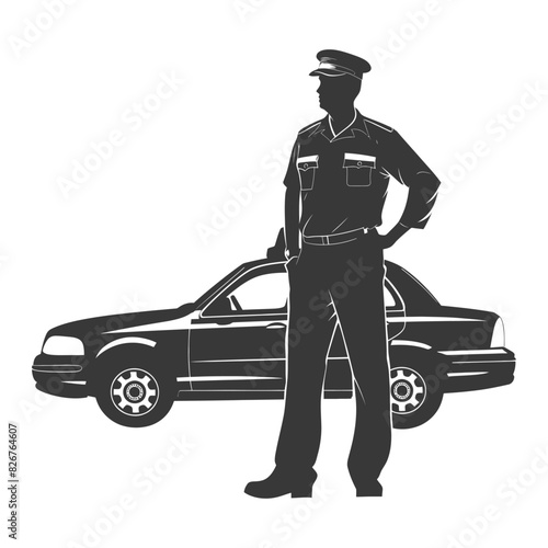 Silhouette taxi driver in action full body black color only