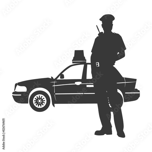 Silhouette taxi driver in action full body black color only