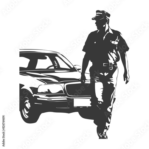 Silhouette taxi driver in action full body black color only