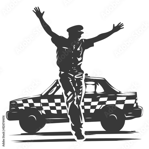 Silhouette taxi driver in action full body black color only