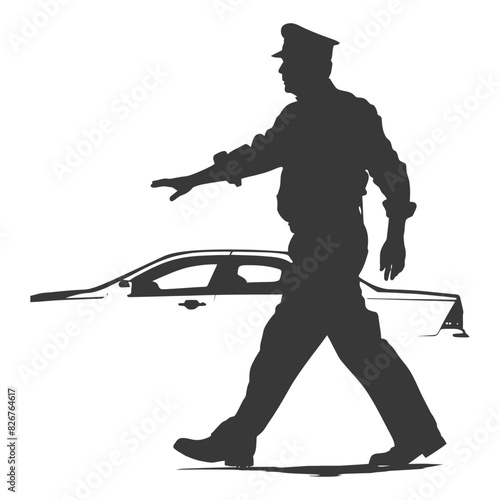 Silhouette taxi driver in action full body black color only