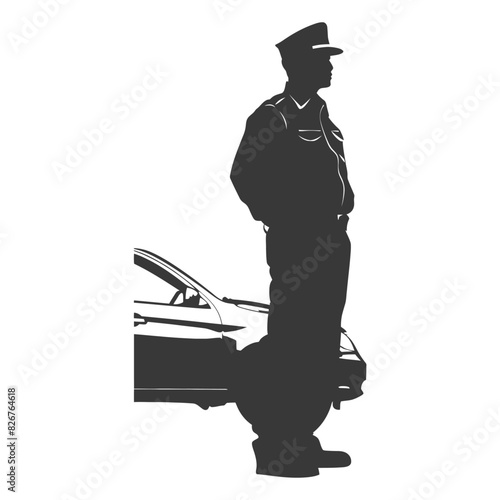Silhouette taxi driver in action full body black color only