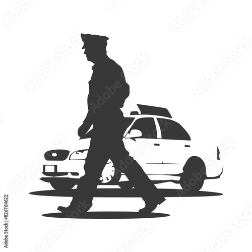 Silhouette taxi driver in action full body black color only
