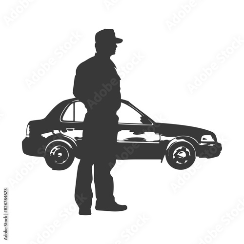Silhouette taxi driver in action full body black color only