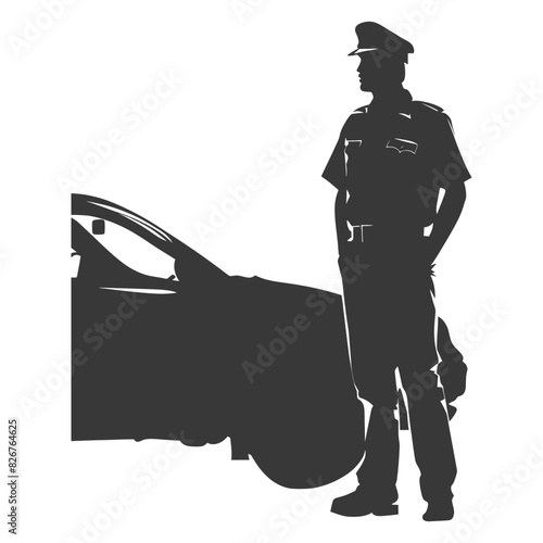 Silhouette taxi driver in action full body black color only
