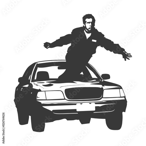 Silhouette taxi driver in action full body black color only