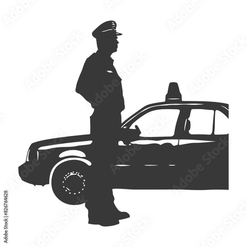 Silhouette taxi driver in action full body black color only
