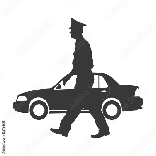 Silhouette taxi driver in action full body black color only
