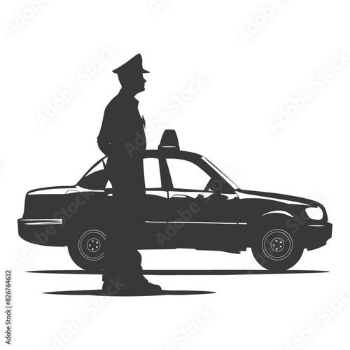 Silhouette taxi driver in action full body black color only