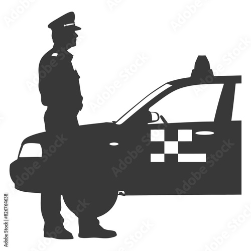 Silhouette taxi driver in action full body black color only