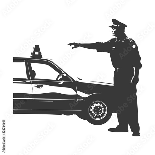 Silhouette taxi driver in action full body black color only