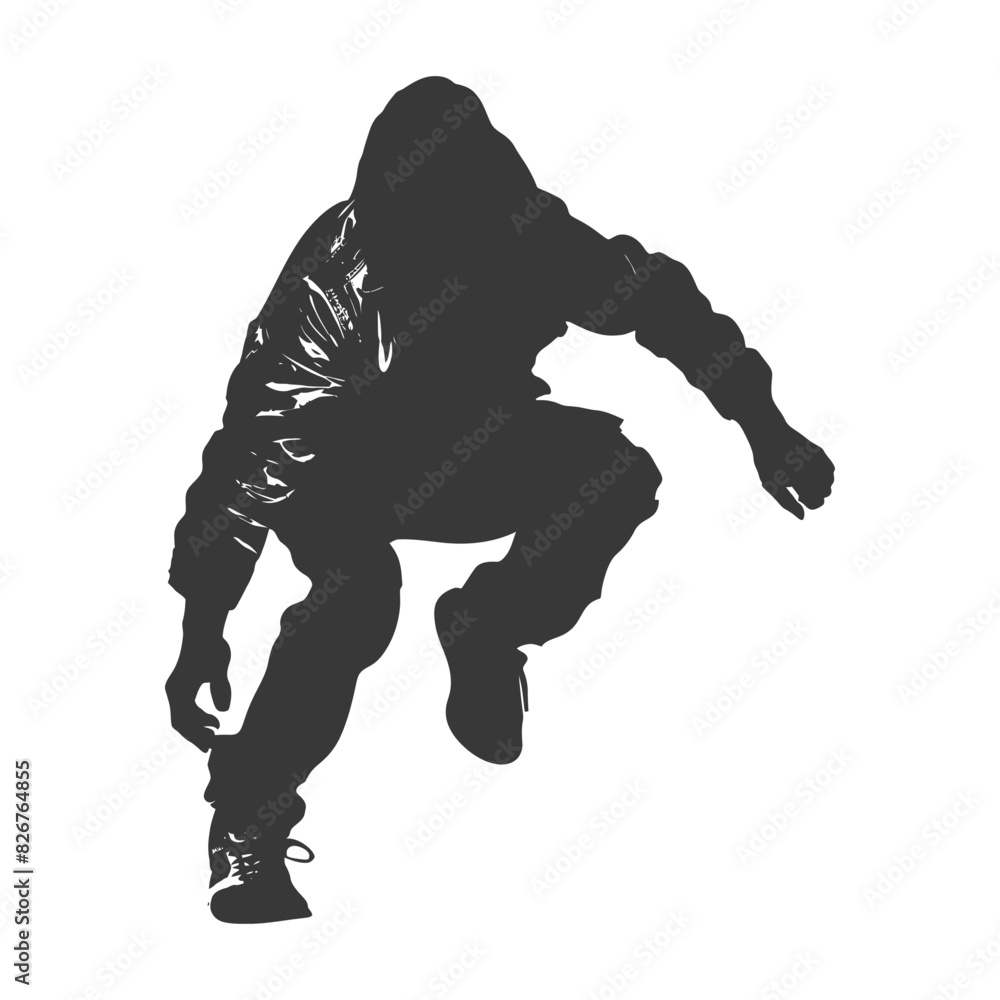 Fototapeta premium Silhouette thief in action full body black color only