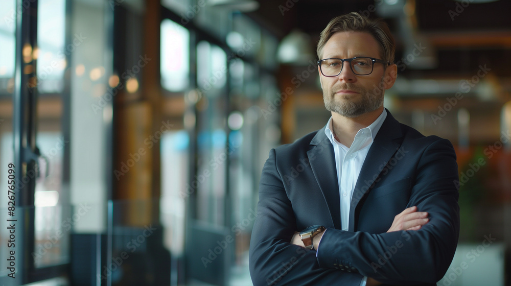 Confident Businessman Leading in Professional Office Setting Confident Businessman Leading in Professional Office Setting