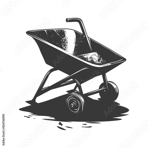 Silhouette wheelbarrow black color only