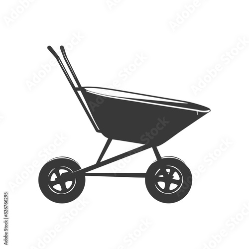 Silhouette wheelbarrow black color only